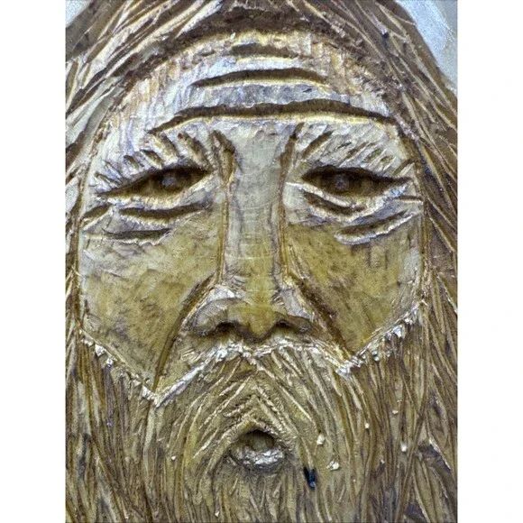 Old Man Tree Spirit Face Folk Art Carved Wood Wall Sculpture Signed PH 4/19/2015 - Picture 3 of 5